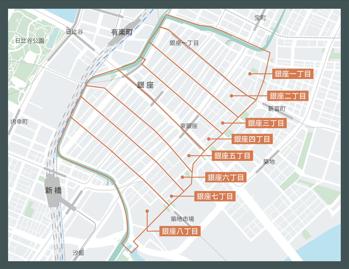 〔図1〕銀座1丁目から8丁目の位置図