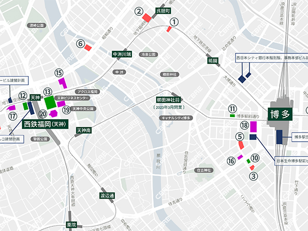 福岡 博多～天神 開発動向MAP