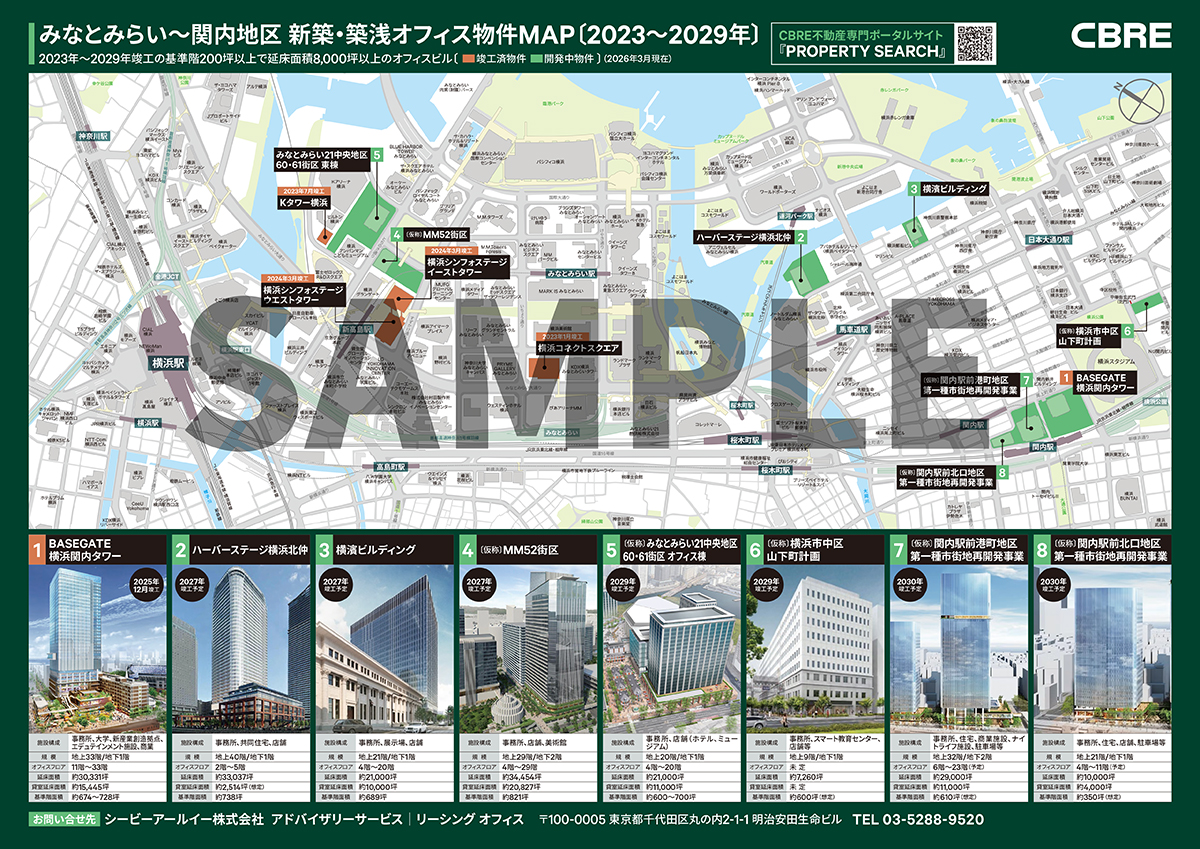 みなとみらい～関内地区 新築・築浅オフィス物件MAP〔2023～2029年〕