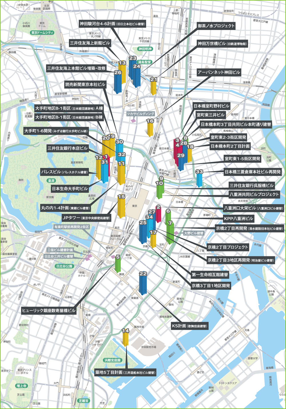 東京オフィスビル竣工マップ:東京駅周辺