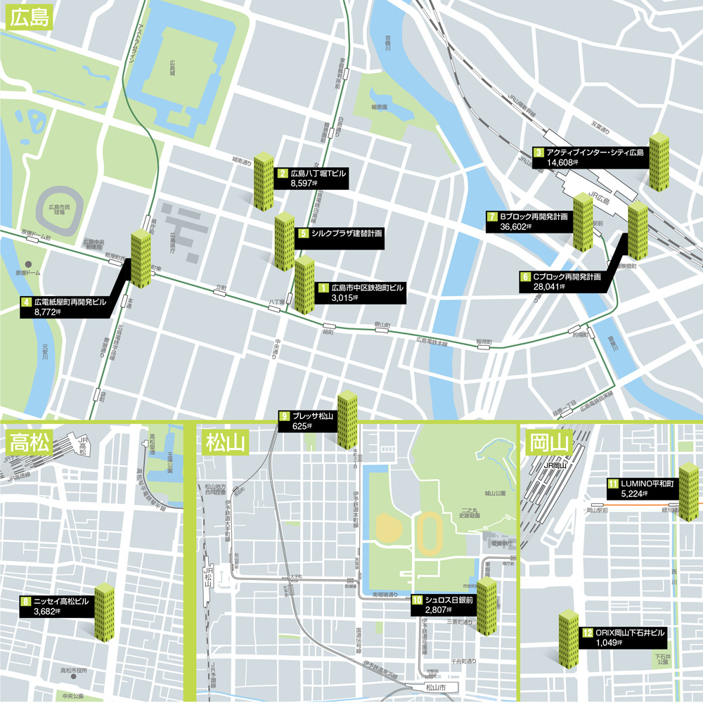 全国オフィスビル竣工マップ2009:中国・四国の竣工予定のビル