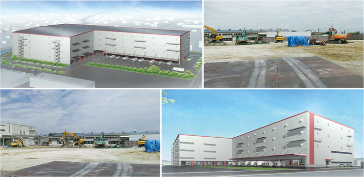 大阪・松原大型物流施設 完成予想図（イメージ）と開発準備工事中の敷地