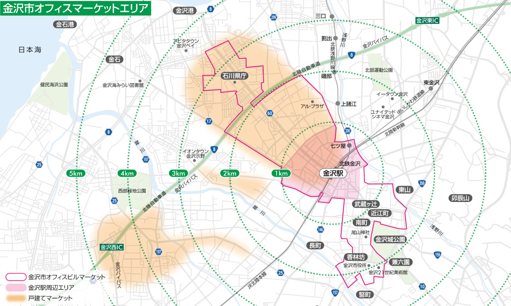 金沢市オフィスマーケットエリア