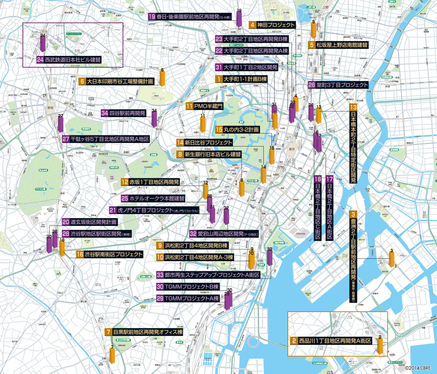 2017年、2018年～竣工予定MAP |【CBRE】