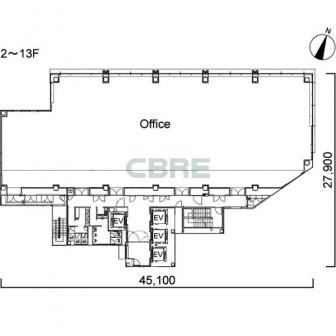 2階〜13階 平面図