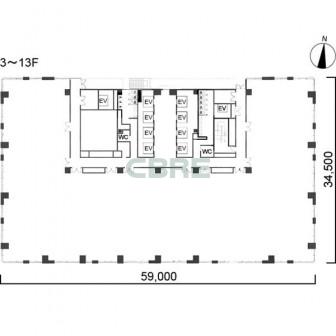 3階〜13階 平面図