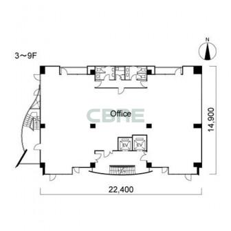 3階〜9階 平面図