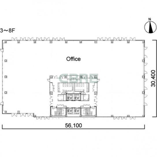 3階〜8階 平面図
