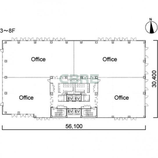 3階〜8階 平面図