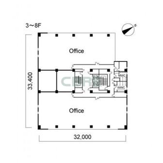 3階〜8階 平面図