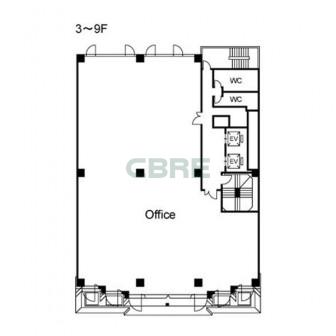 3階〜9階 平面図