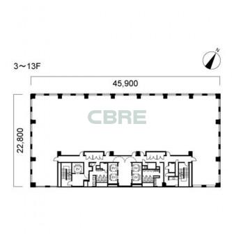 3階〜13階 平面図