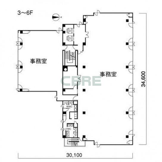 3階〜6階 平面図