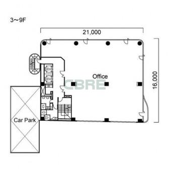 3階〜9階 平面図