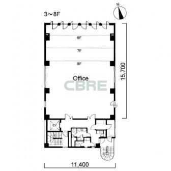 3階〜8階 平面図