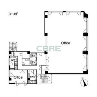 3階〜8階 平面図