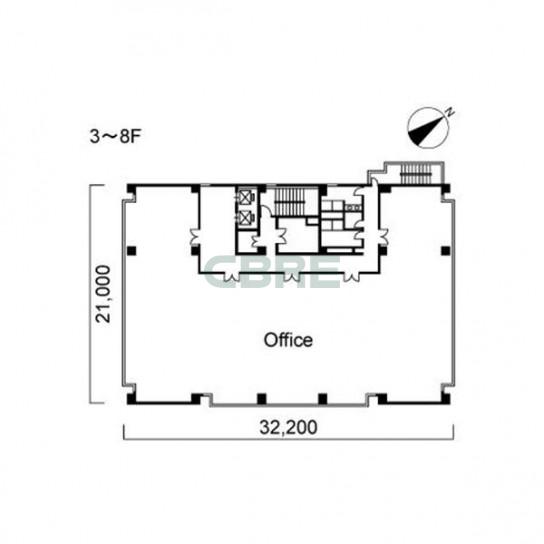 3階〜8階 平面図