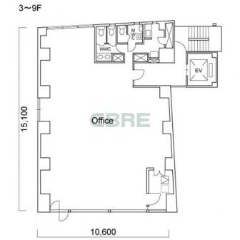 3階〜9階 平面図