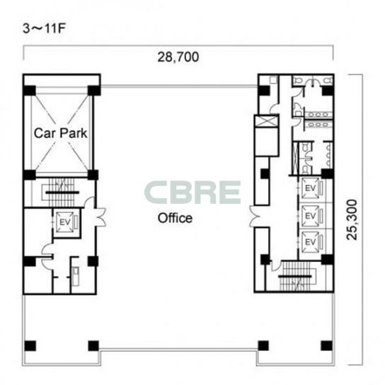 3階〜11階 平面図