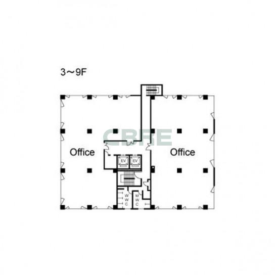 3階〜9階 平面図