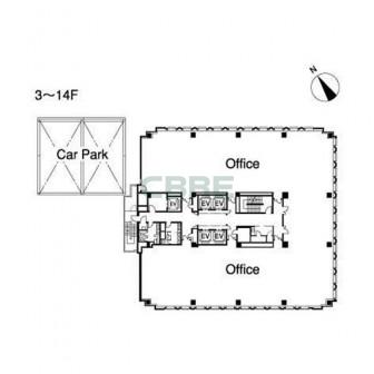 3階〜14階 平面図