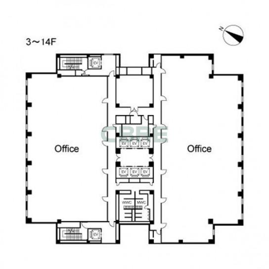 3階〜14階 平面図