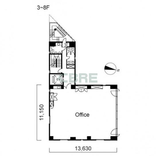 3階〜8階 平面図