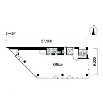 3階〜9階 平面図