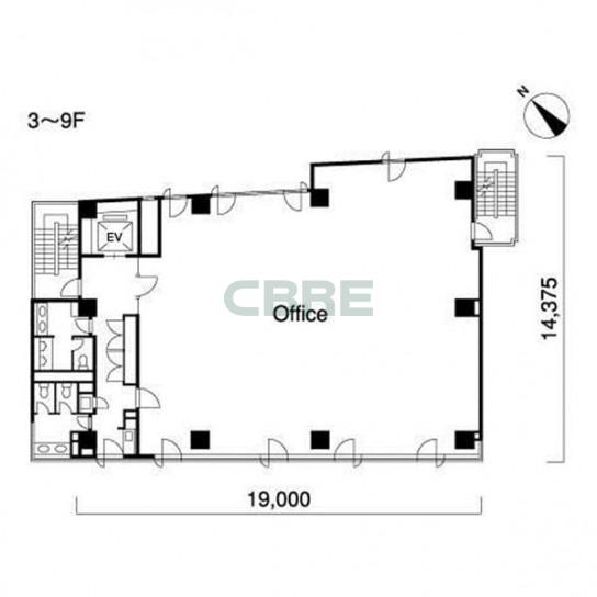 3階〜9階 平面図