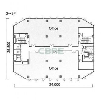 3階〜8階 平面図