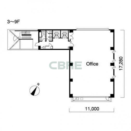 3階〜9階 平面図