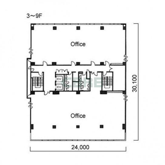 3階〜9階 平面図