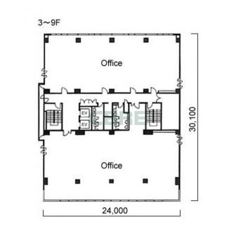 3階〜9階 平面図