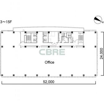 3階〜15階 平面図