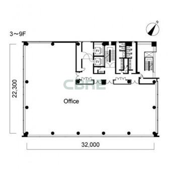 3階〜9階 平面図