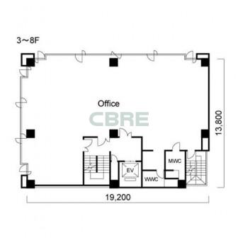 3階〜8階 平面図