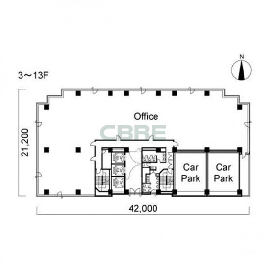 3階〜13階 平面図