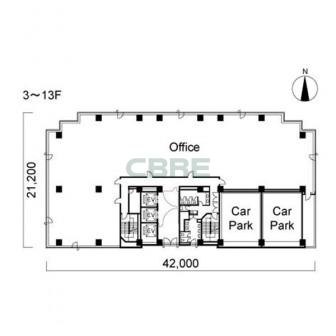 3階〜13階 平面図
