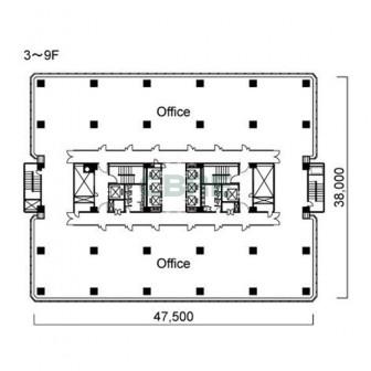 3階〜9階 平面図