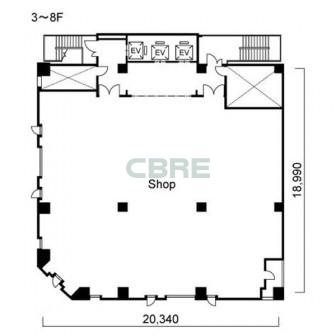 3階〜8階 平面図