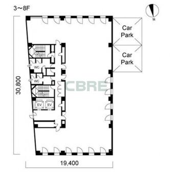 3階〜8階 平面図