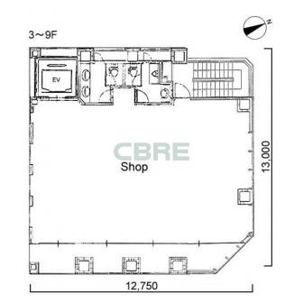 3階〜9階 平面図