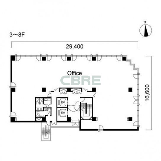 3階〜8階 平面図