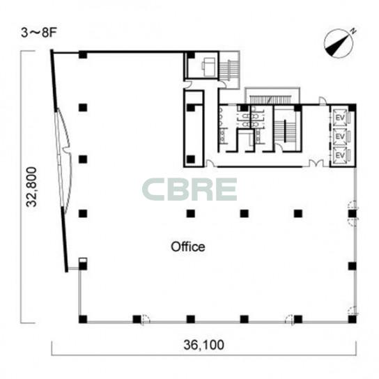 3階〜8階 平面図