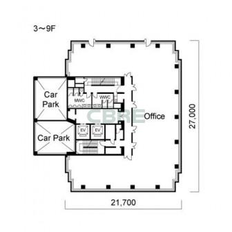 3階〜9階 平面図