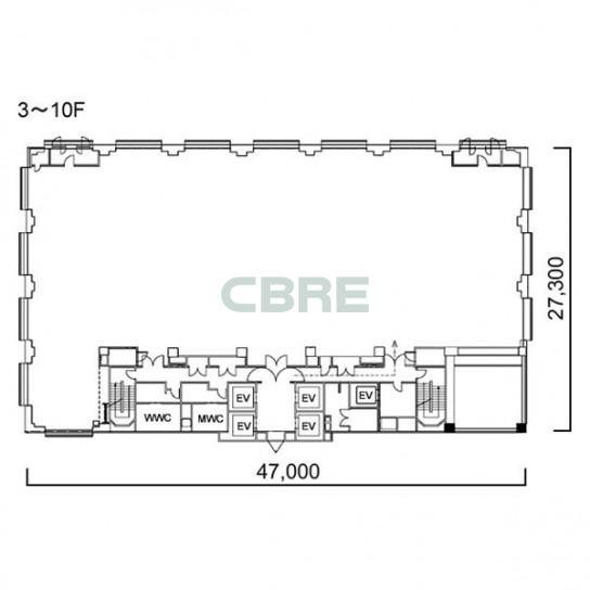 3階〜10階 平面図