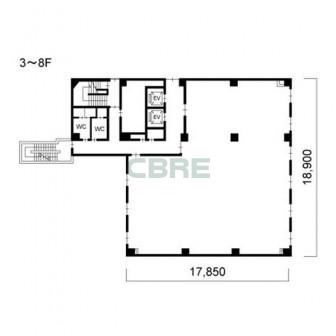3階〜8階 平面図