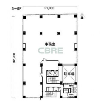 3階〜9階 平面図