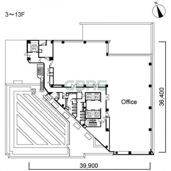 3階〜13階 平面図