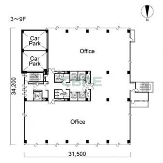 3階〜9階 平面図